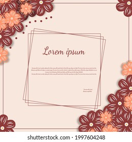 Wedding invitation or greeting card with flat flowers.