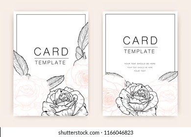 Wedding Invitation/ Greeting card , floral invite, Thank you, rsvp, Modern card design with  gold and rose flower line art, Vector illustration Template.