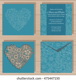 Wedding invitation or greeting card with flower ornament. Cut laser square envelope template. Wedding invitation envelope for laser cutting. Vector illustration.