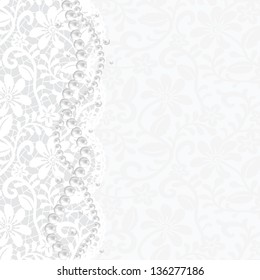 Wedding, invitation or greeting card with lace background and pearl necklace