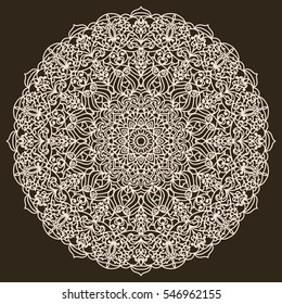 Wedding Invitation or greeting card with lace pattern. Mandala. Layout congratulatory card with carved openwork pattern. Pattern suitable for laser cutting, plotter cutting or printing. Vector.