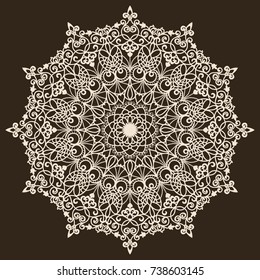 Wedding Invitation or greeting card with lace pattern. Mandala. Layout congratulatory card with carved openwork pattern. Pattern suitable for laser cutting, plotter cutting or printing. Vector