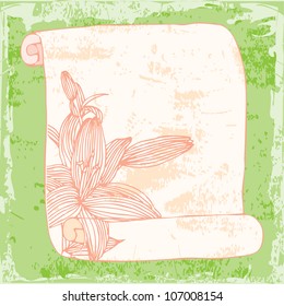 Wedding invitation or greeting card with lily flowers and paper sheet - place for text, vector