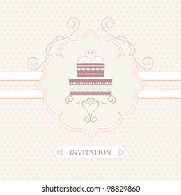 wedding invitation, greeting card or postcard, wedding cake