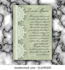 Wedding invitation or greeting card with vintage lace ornament. Mock-up for laser cutting. Vector illustration