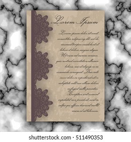 Wedding invitation or greeting card with vintage lace ornament. Mock-up for laser cutting. Vector illustration