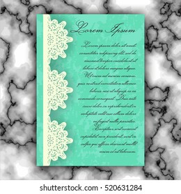 Wedding invitation or greeting card with vintage lace ornament. Mock-up for laser cutting. Vector illustration