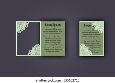 Wedding invitation or greeting card with vintage lace ornament. Mock-up for laser cutting. Vector illustration