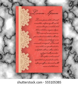 Wedding invitation or greeting card with vintage lace ornament. Mock-up for laser cutting. Vector illustration