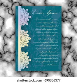 Wedding invitation or greeting card with vintage lace ornament. Mock-up for laser cutting. Vector illustration
