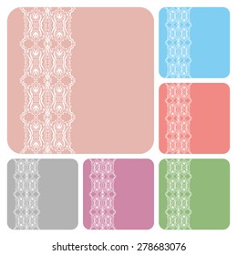 Wedding invitation or greeting cards collection design with lace pattern, ornamental vector illustration.