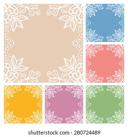 Wedding invitation or greeting cards collection design with lace pattern, ornamental vector illustration.