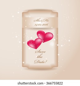 wedding invitation or greeting valentine day ard with heart decoration