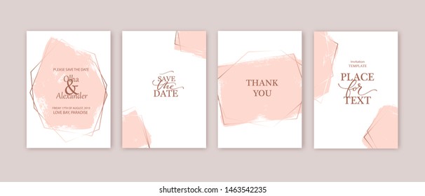 Wedding invitation hand drawn card. Brush stroke design. Blush and gold style. Thank you, birthday card background. Wedding invitation hand drawn card. Brush stroke design. Blush and gold style. Thank you, birthday card background.