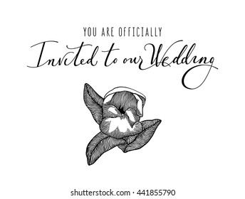 Wedding invitation, handwritten vector illustration, dark brush pen letter