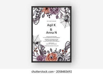 wedding invitation Happy Halloween frame with flower eyes scary