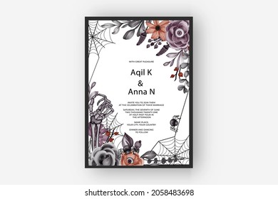 wedding invitation Happy Halloween frame with flower eyes scary