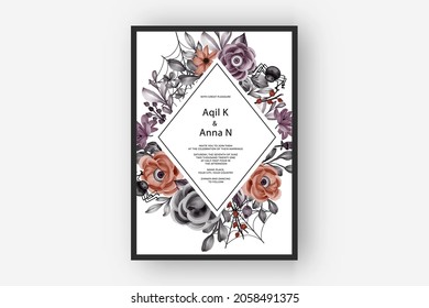 wedding invitation Happy Halloween frame with flower eyes scary