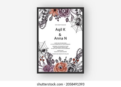 wedding invitation Happy Halloween frame with flower eyes scary