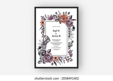 wedding invitation Happy Halloween frame with flower eyes scary