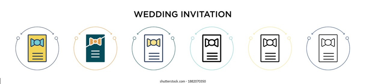 Icono de invitación de matrimonio en estilo relleno, delgado, contorno y trazo. Ilustración vectorial de dos íconos vectoriales de invitación de boda en color y negro se pueden usar para móviles, ui, web
