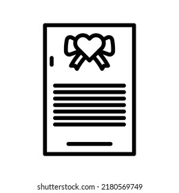 Wedding Invitation Icon. Line Art Style Design Isolated On White Background