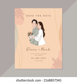 wedding invitation with illustration bride and groom
