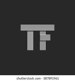 Wedding invitation initials TF letters logo monogram, overlapping parallel thin line business card T F emblem