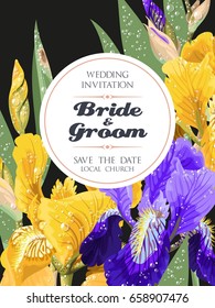 Wedding invitation with iris flowers