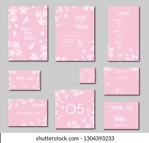 Wedding Invitation Kit, Set of Bridal Card, Cherry Blossom Concept, Sakura Flower from Japan Background, Pink Bridal Party Celebration
