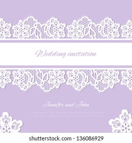 Wedding invitation. Lace background with a place for text. Vintage lace vector design realistic. Eps 8