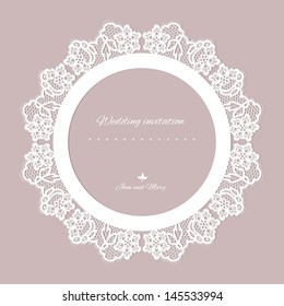 Wedding invitation. Lace background with a place for text. Vintage lace vector design realistic