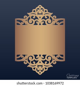 Wedding invitation with lace border. Laser cut greeting card, vintage style. Template for cutting.