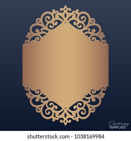 Wedding invitation with lace border. Laser cut greeting card, vintage style. Template for cutting.