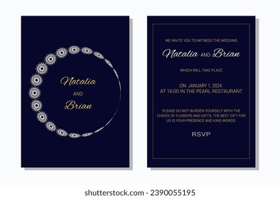 Wedding invitation layout template in winter theme. Design of an invitation card. Vector illustration.