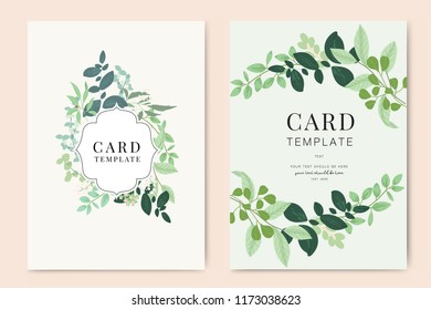 Boda Invitación, hoja invitan gracias, rsvp tarjeta moderna Diseño en hojas verdes ramas decorativas Vector elegante Plantilla rústica