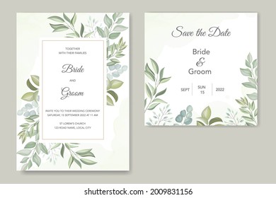 wedding invitation with leaves and frame