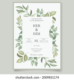 wedding invitation with leaves and frame