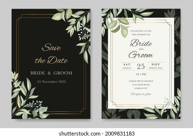 invitación de boda con hojas y marco
