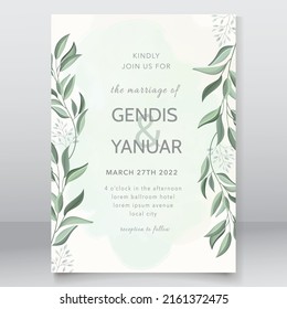 Wedding Invitation with Leaves Template