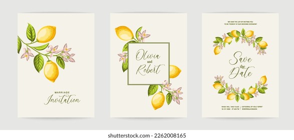 Wedding invitation. Lemon illustration. hand-drawn frame.