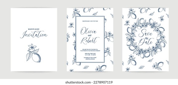 Wedding invitation. Lemon illustration. hand-drawn frame.