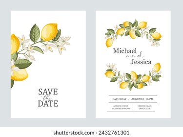 Wedding invitation. Lemon illustration. hand-drawn frame.