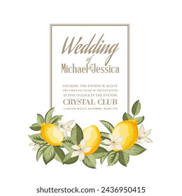 Wedding invitation. Lemon illustration. hand-drawn frame.