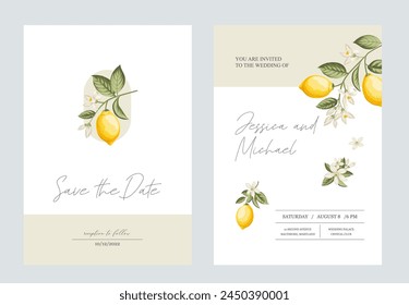 Wedding invitation. Lemon illustration. hand-drawn frame.