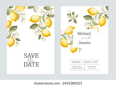 Wedding invitation. Lemon illustration. hand-drawn frame.