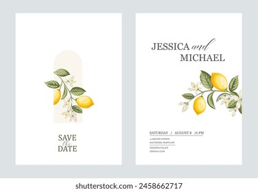 Wedding invitation. Lemon illustration. hand-drawn frame.