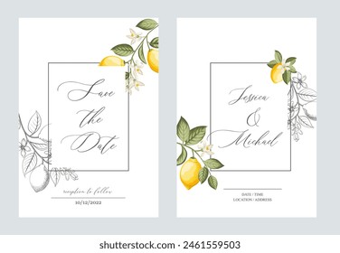 Wedding invitation. Lemon illustration. hand-drawn frame.
