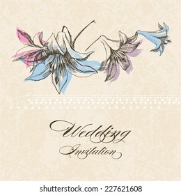 Wedding invitation, lily flower decoration