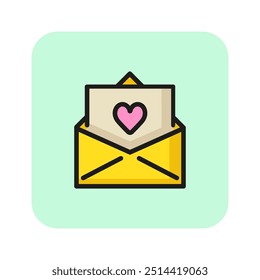 Wedding invitation line icon. Envelope, paper, heart. Wedding concept. Vector illustration can be used for topics like marriage, merry, love, family